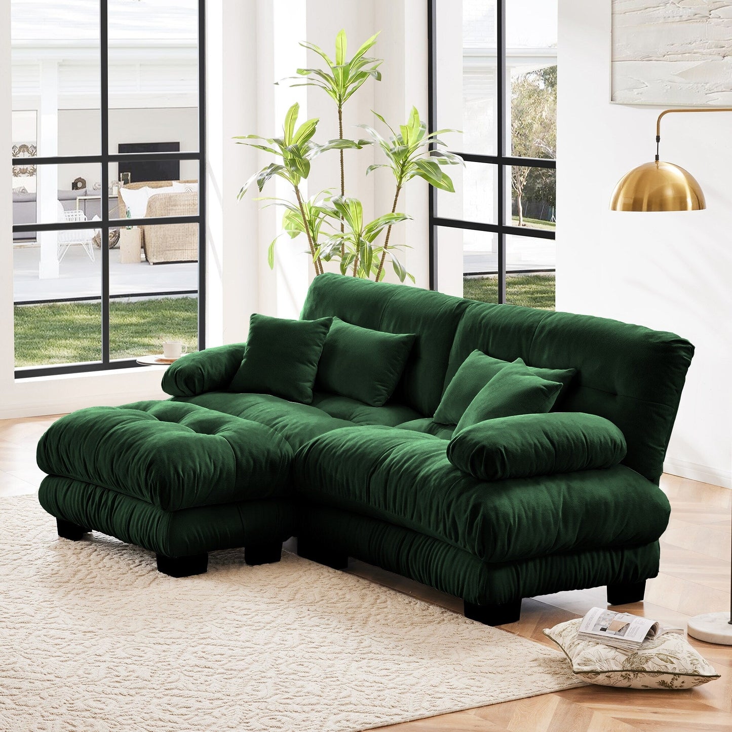 Canapé modulaire 2 places Cloud en chenille avec pouf convertible et coussins lombaires pour le salon