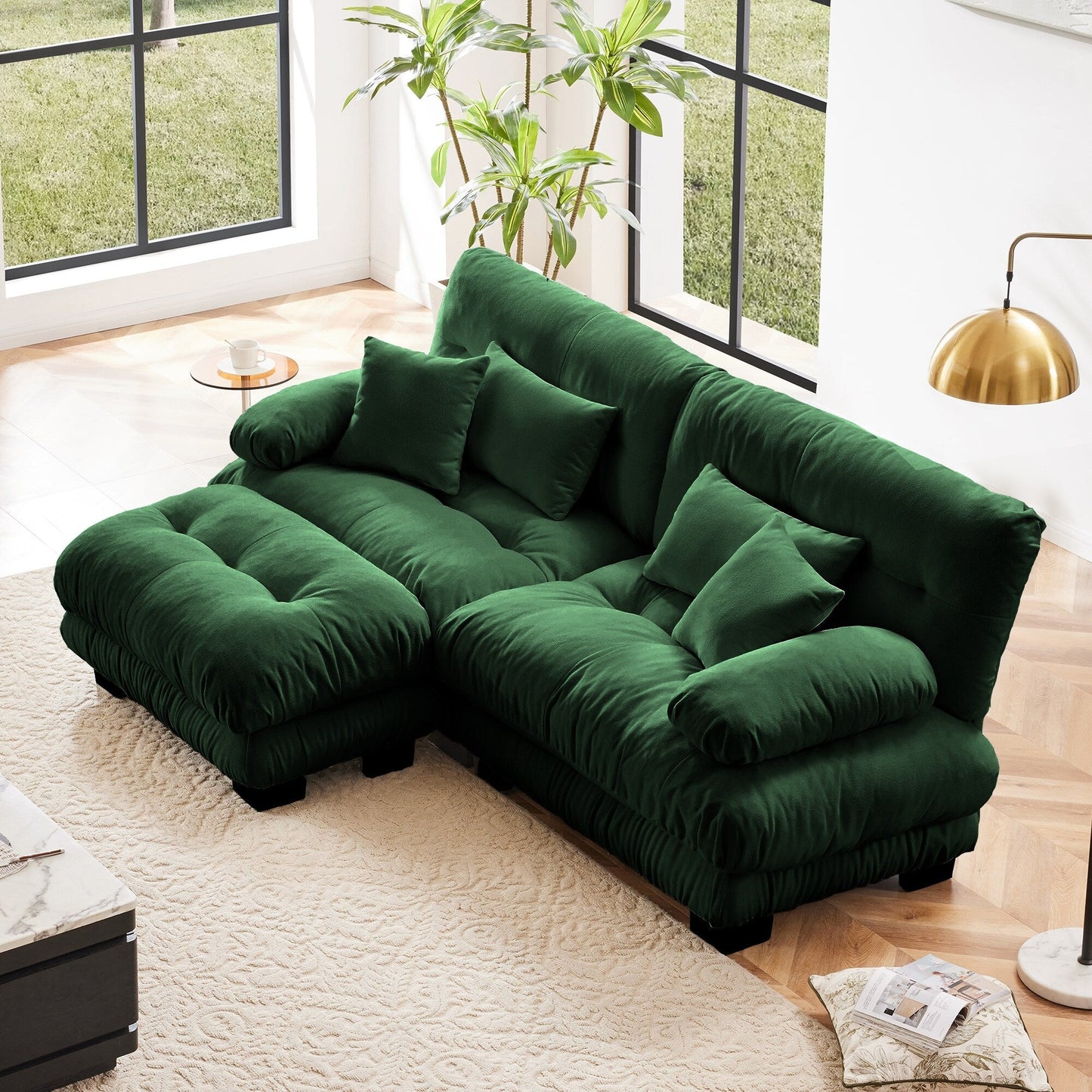 Canapé modulaire 2 places Cloud en chenille avec pouf convertible et coussins lombaires pour le salon