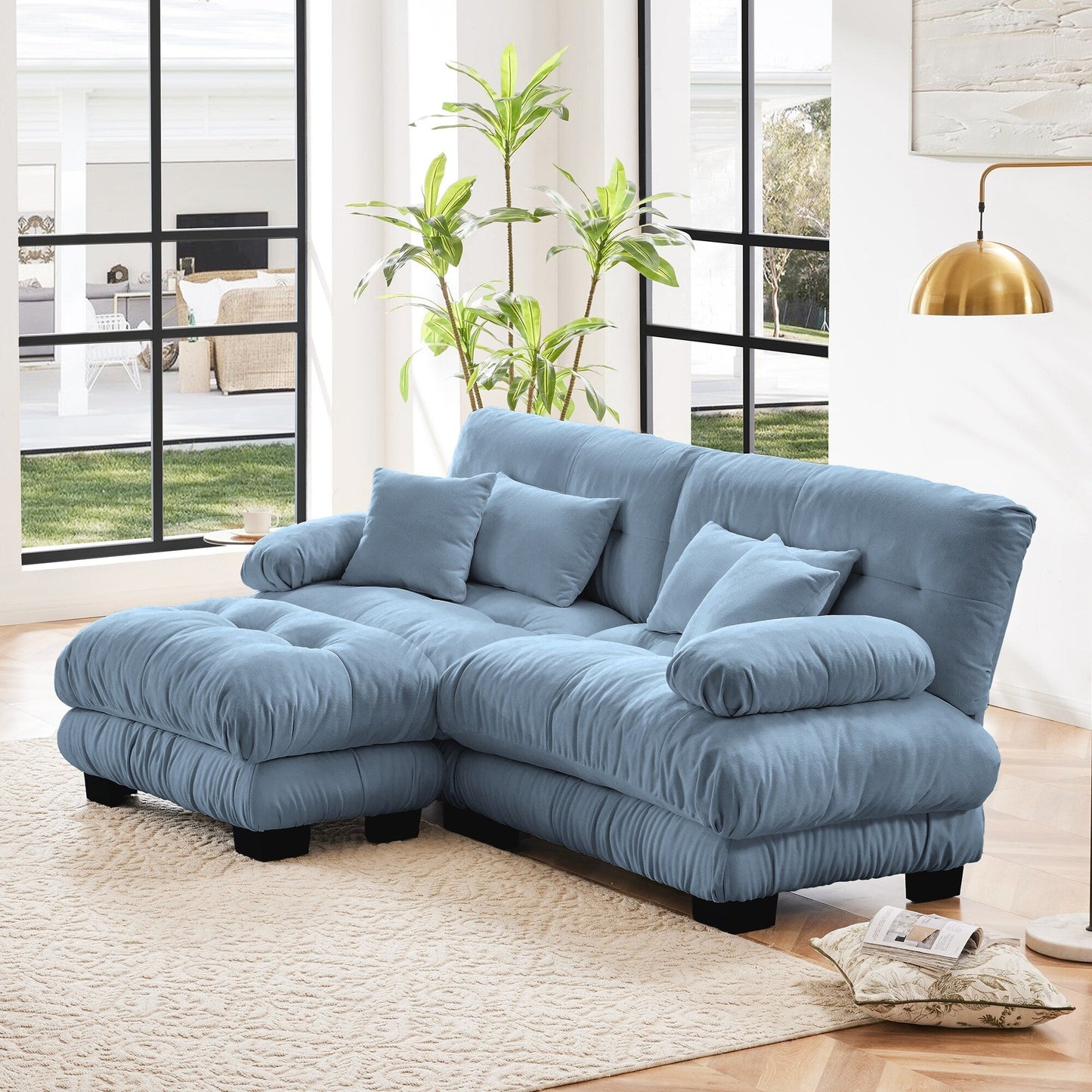 Canapé modulaire 2 places Cloud en chenille avec pouf convertible et coussins lombaires pour le salon