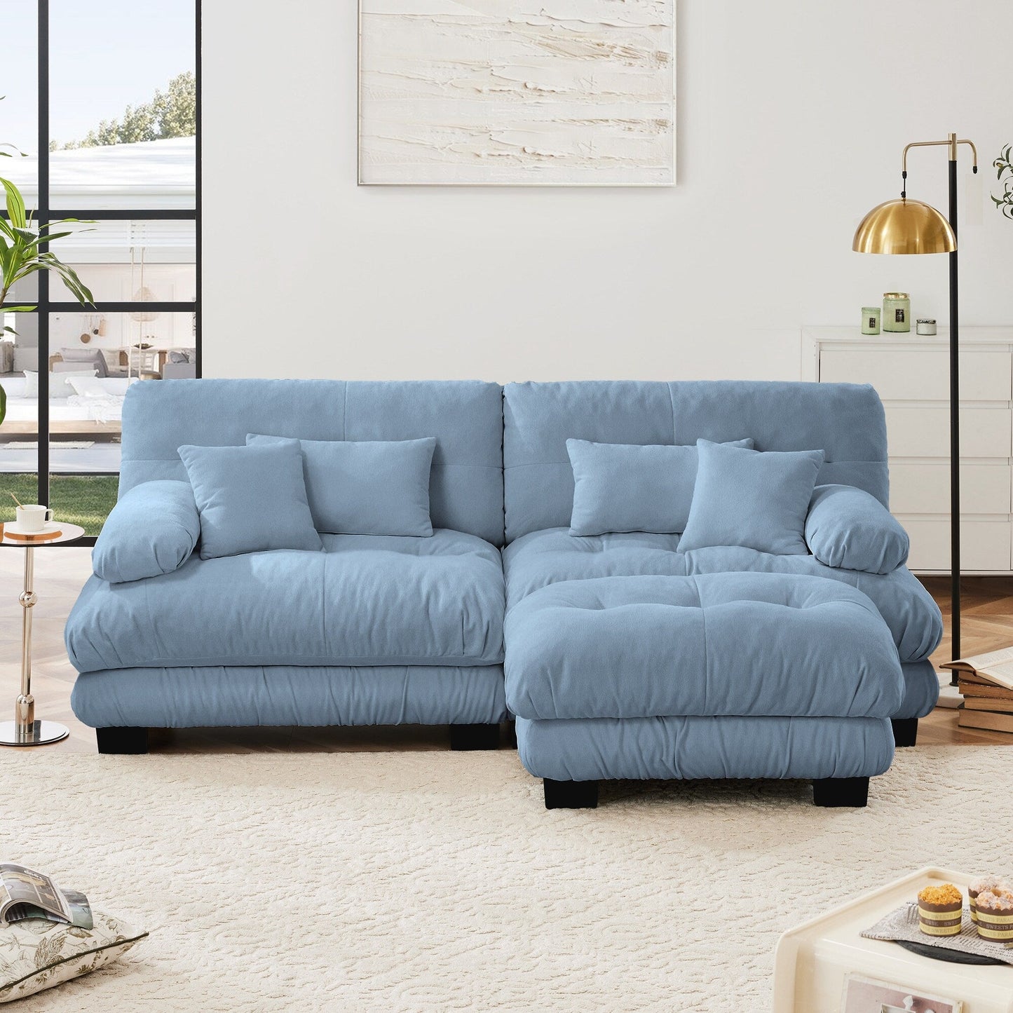 Canapé modulaire 2 places Cloud en chenille avec pouf convertible et coussins lombaires pour le salon