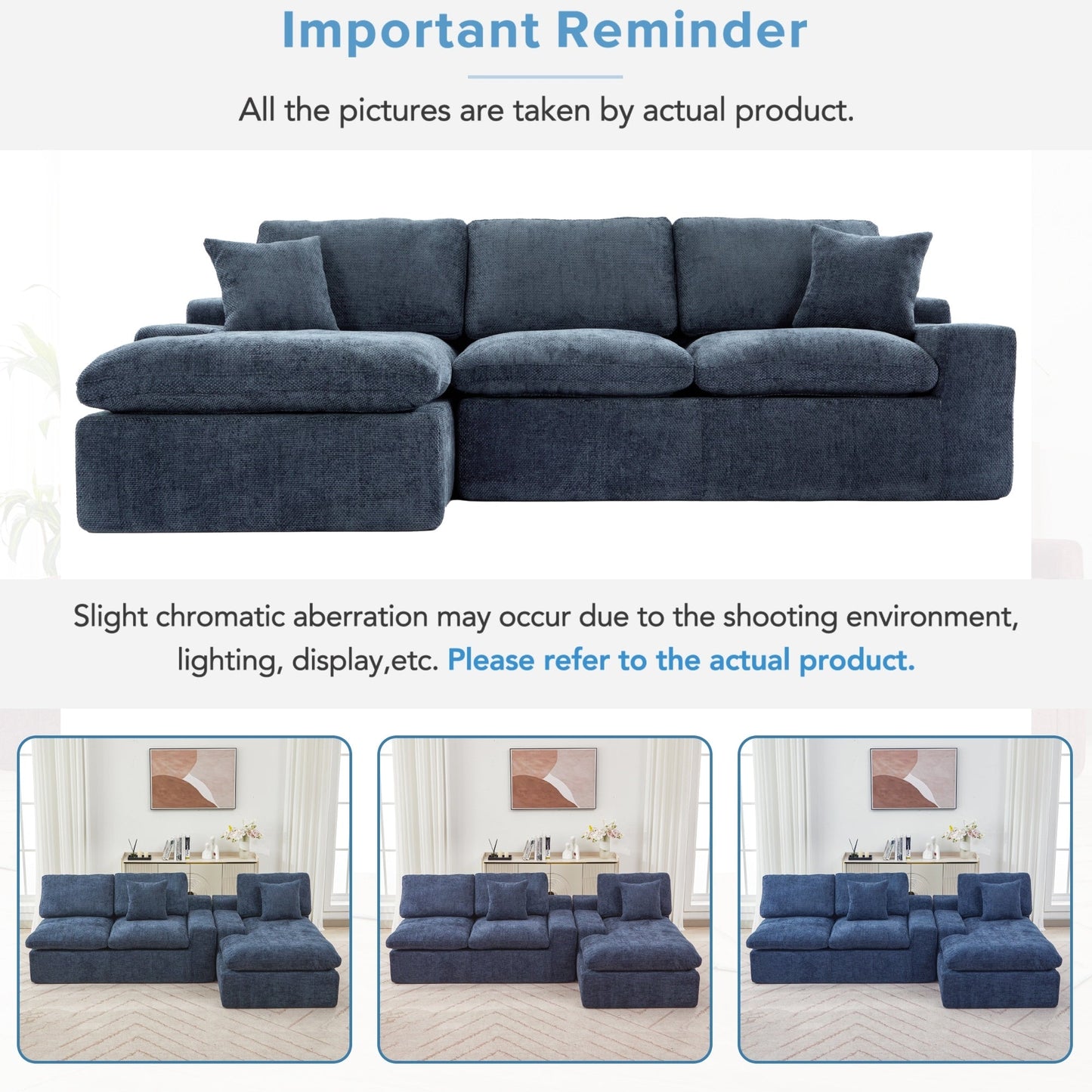 Canapé modulaire Cloud en chenille avec coussins double épaisseur, rangement latéral et oreillers assortis pour le salon
