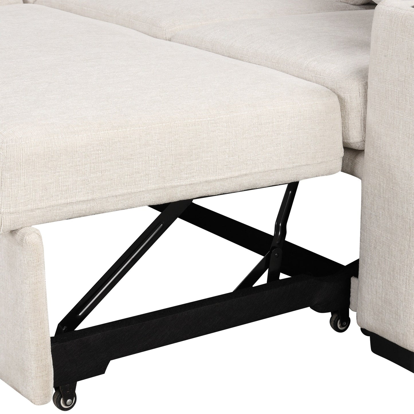 Canapé-lit gigogne modulaire en chenille avec pouf de rangement amovible et ports USB pour le salon