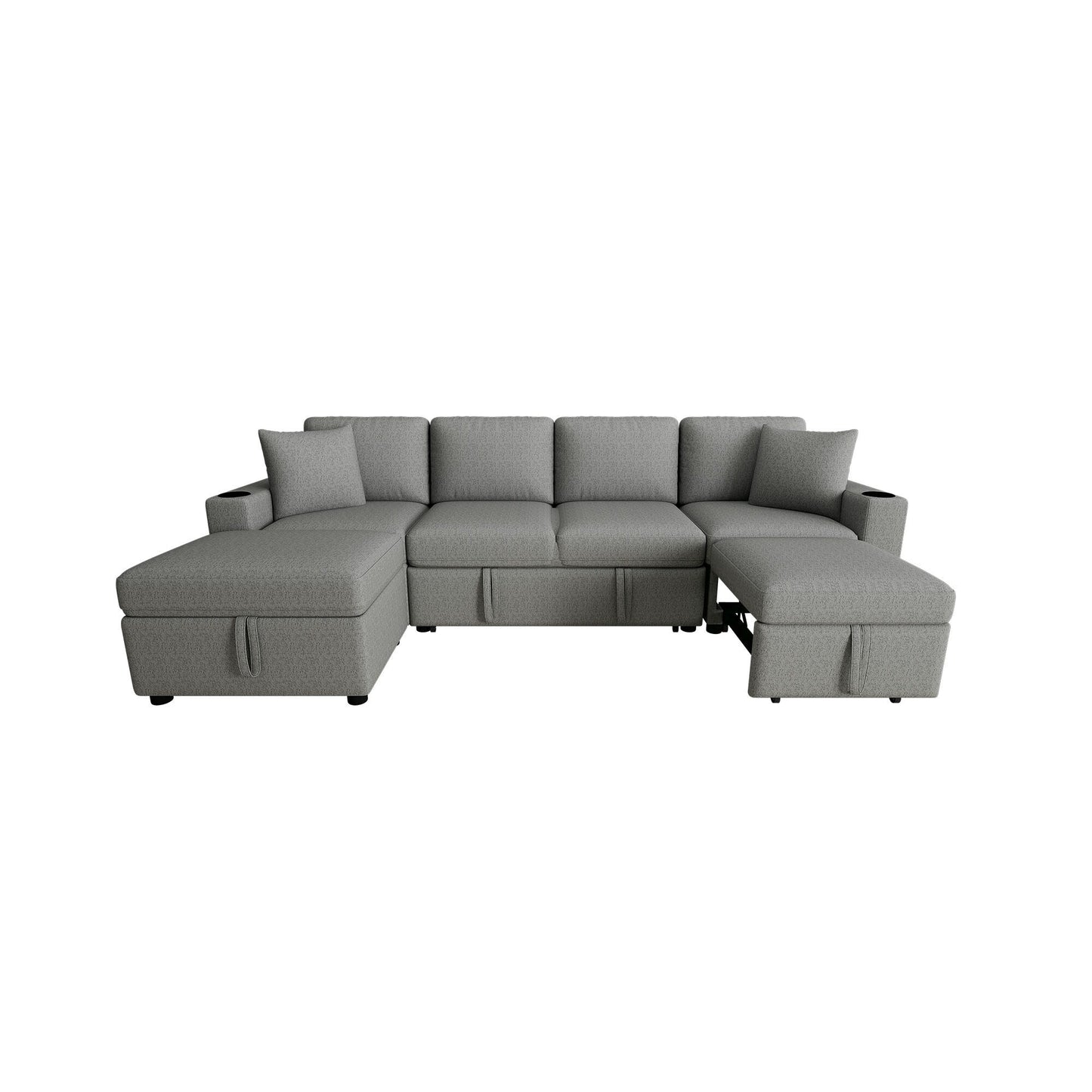 Canapé-lit gigogne modulaire en chenille avec pouf de rangement amovible et ports USB pour le salon