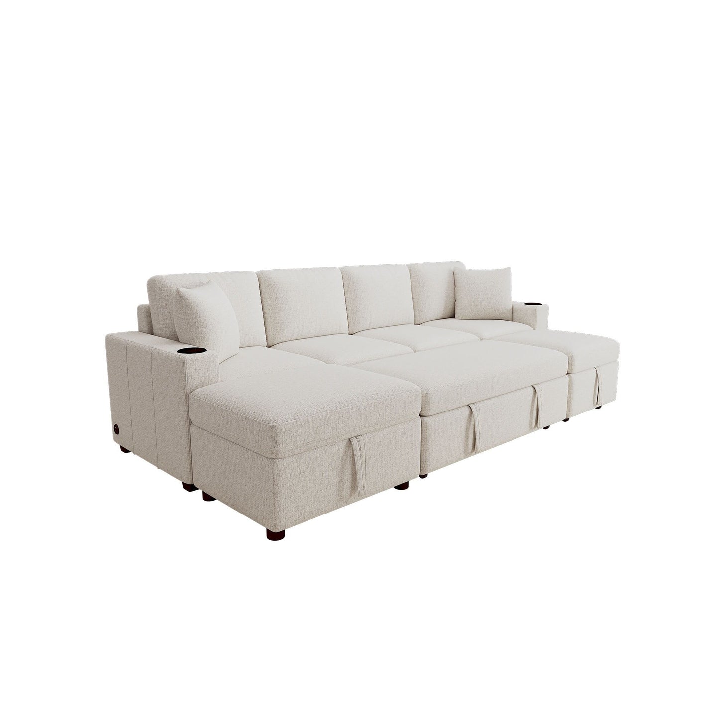 Canapé-lit gigogne modulaire en chenille avec pouf de rangement amovible et ports USB pour le salon