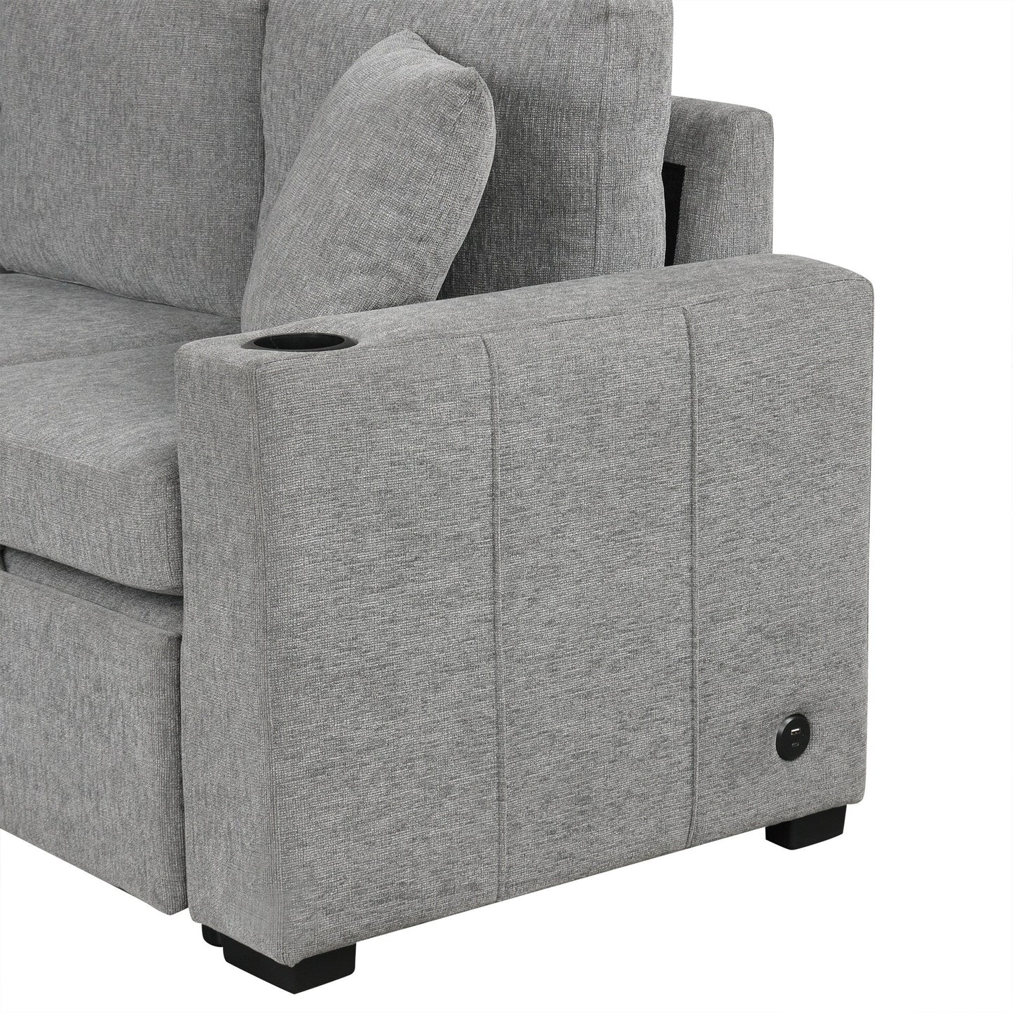 Canapé-lit gigogne modulaire en chenille avec pouf de rangement amovible et ports USB pour le salon