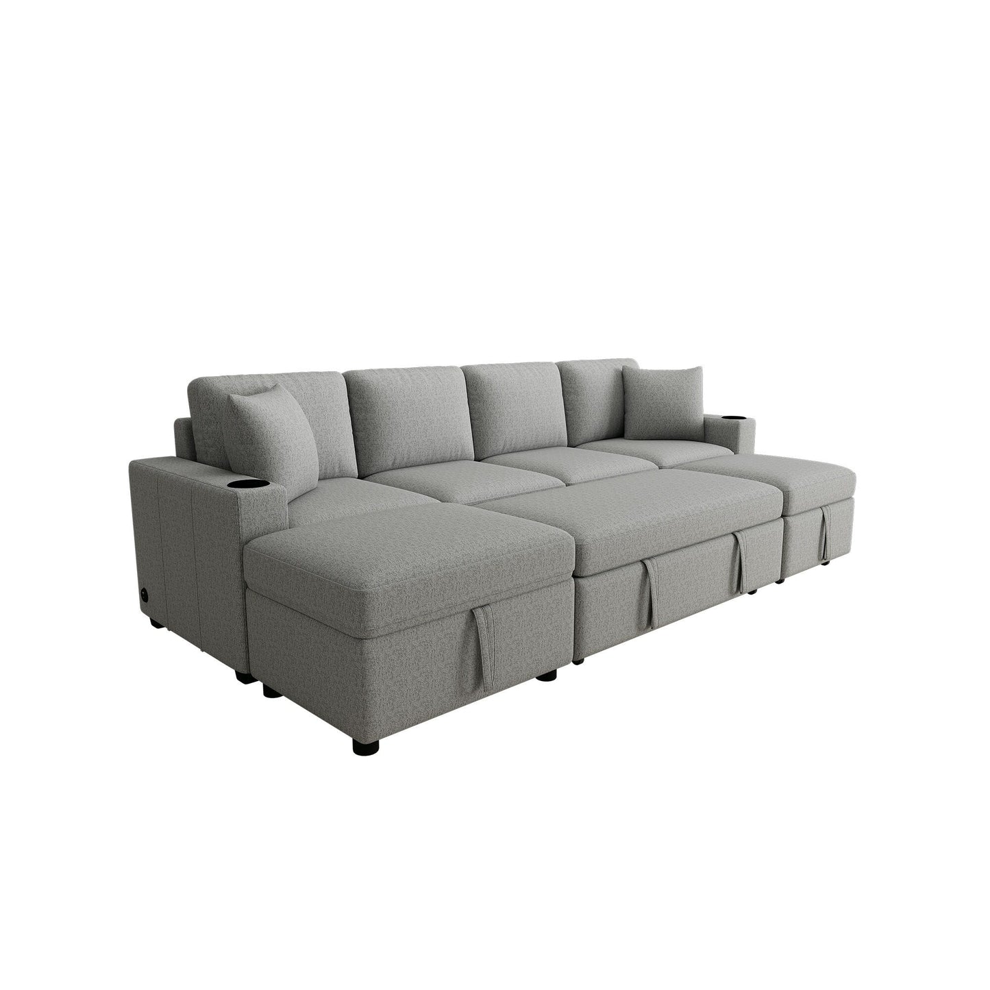 Canapé-lit gigogne modulaire en chenille avec pouf de rangement amovible et ports USB pour le salon