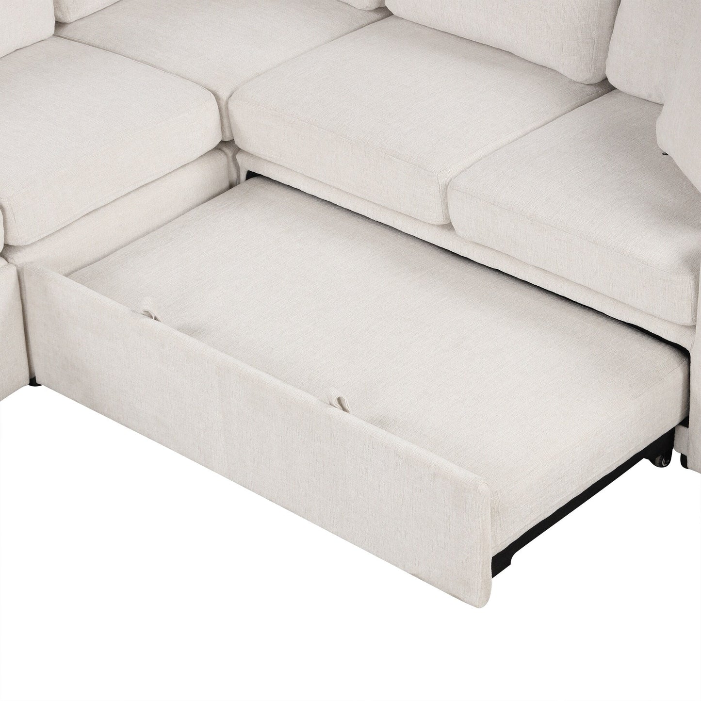 Canapé-lit gigogne modulaire en chenille avec pouf de rangement amovible et ports USB pour le salon