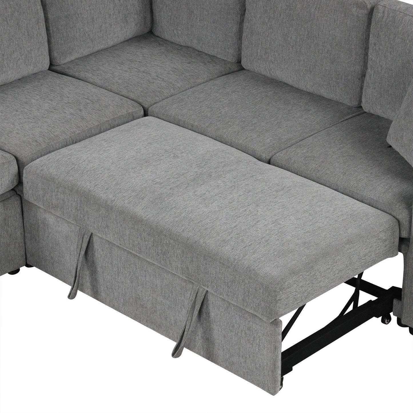 Canapé-lit gigogne modulaire en chenille avec pouf de rangement amovible et ports USB pour le salon