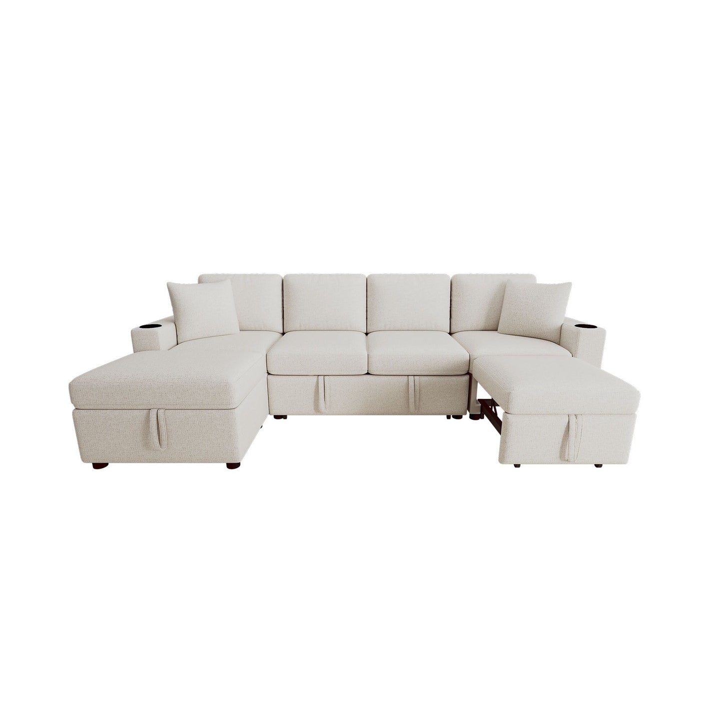 Canapé-lit gigogne modulaire en chenille avec pouf de rangement amovible et ports USB pour le salon