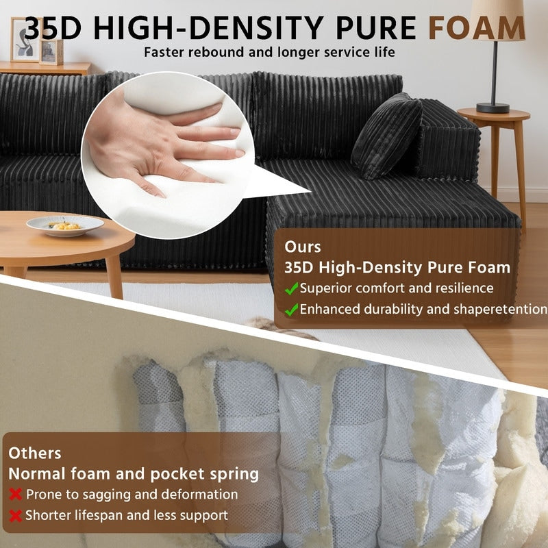 Canapé modulaire en peluche, entièrement en mousse sans ressorts, gain de place pour le salon