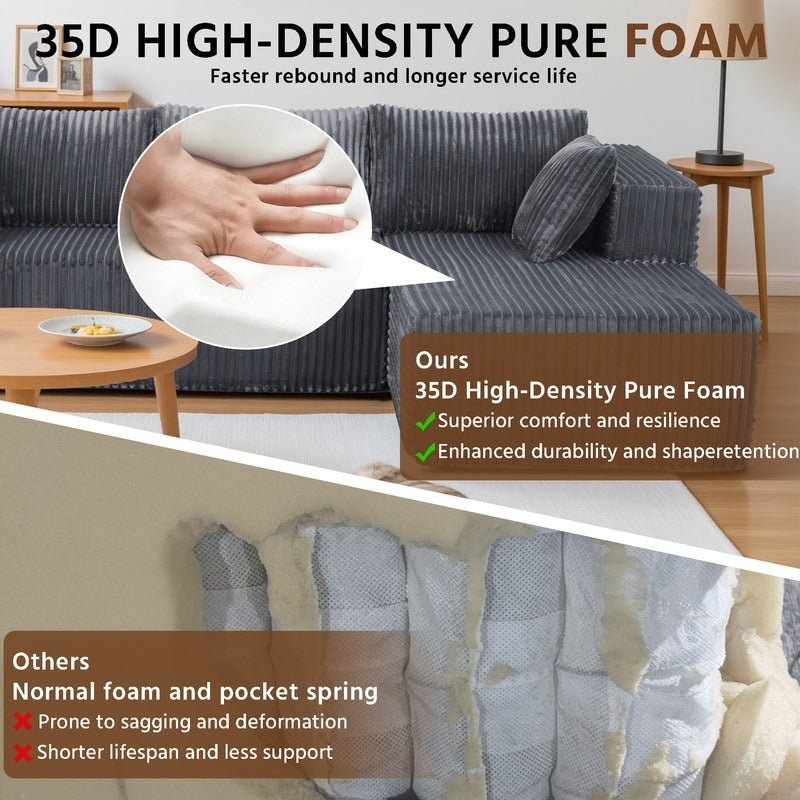 Canapé modulaire en peluche, entièrement en mousse sans ressorts, gain de place pour le salon