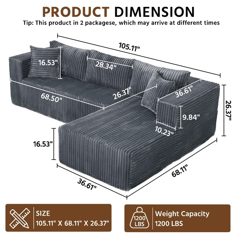Canapé modulaire en peluche, entièrement en mousse sans ressorts, gain de place pour le salon