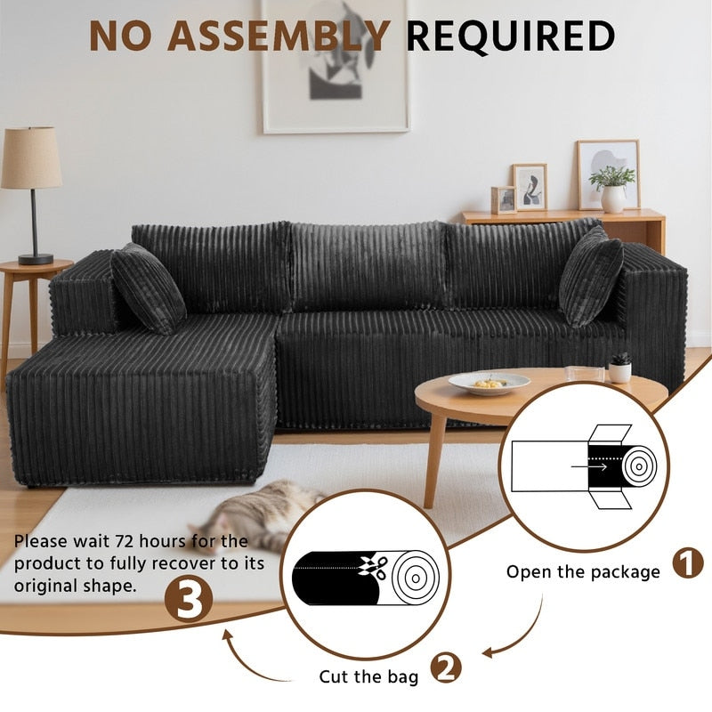 Canapé modulable en peluche, entièrement en mousse sans ressorts, gain de place pour le salon