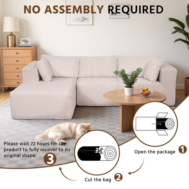 Canapé modulable en peluche, entièrement en mousse sans ressorts, gain de place pour le salon