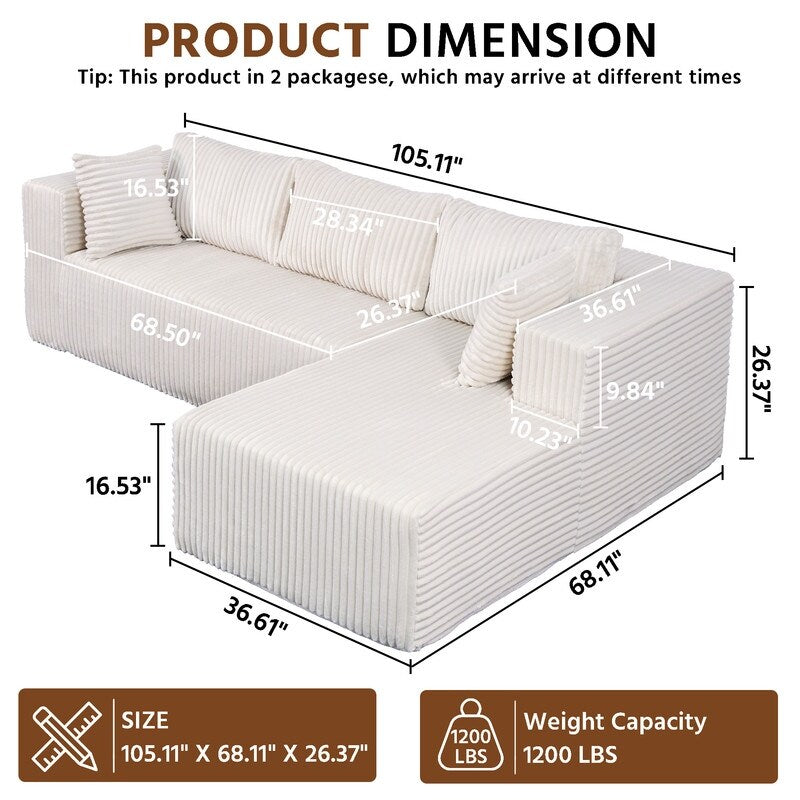 Canapé modulaire en peluche, entièrement en mousse sans ressorts, gain de place pour le salon