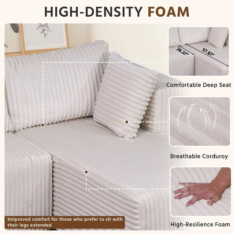 Canapé modulaire en peluche, entièrement en mousse sans ressorts, gain de place pour le salon