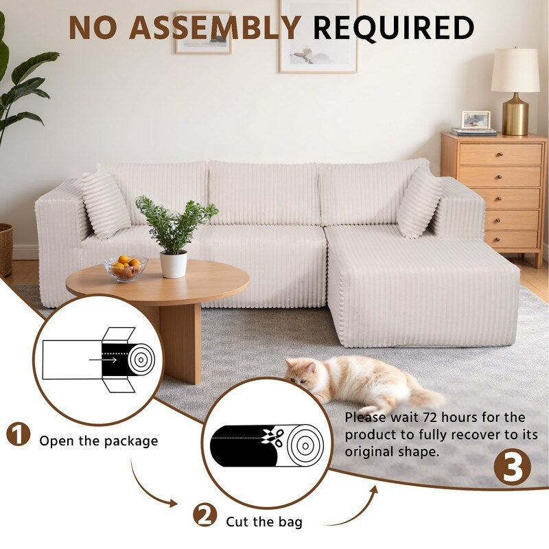 Canapé modulaire en peluche, entièrement en mousse sans ressorts, gain de place pour le salon