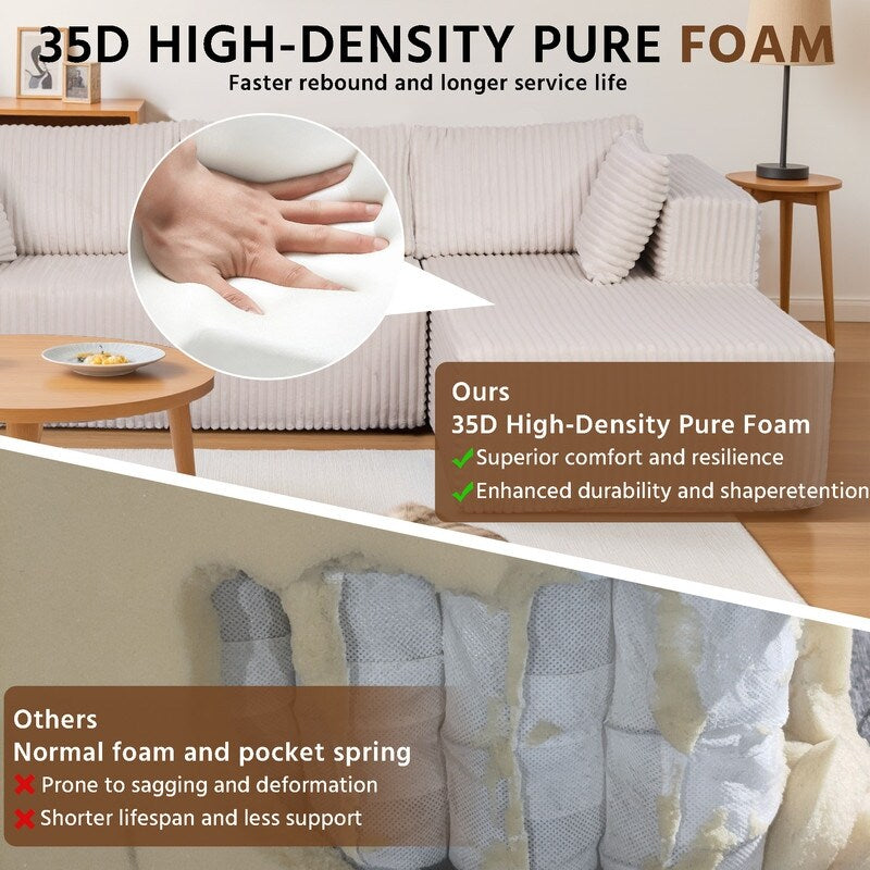 Canapé modulaire en peluche, entièrement en mousse sans ressorts, gain de place pour le salon