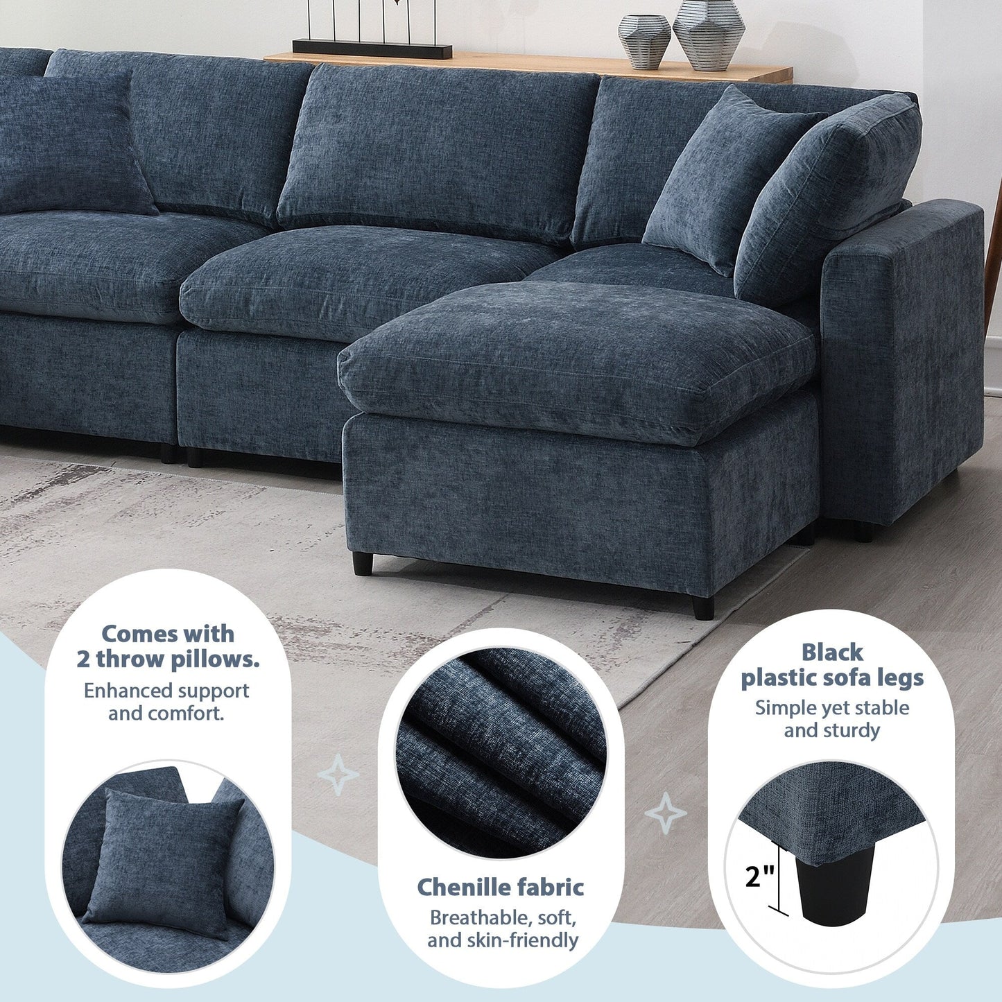 Canapé-lit modulaire Cloud, ensemble de canapés sectionnels en chenille avec pouf, combinaison libre, canapé-lit convertible en U