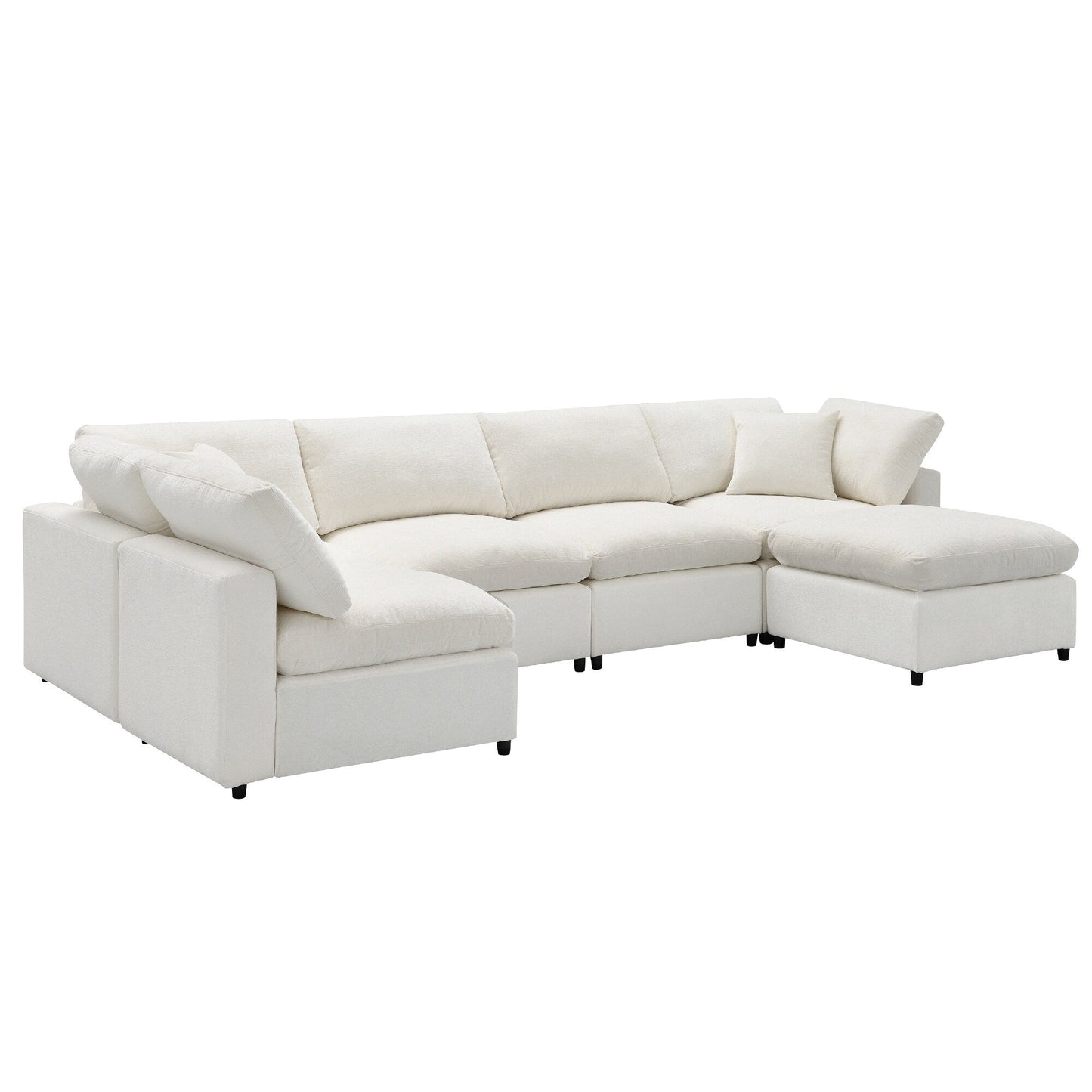Canapé-lit modulaire Cloud, ensemble de canapés sectionnels en chenille avec pouf, combinaison libre, canapé-lit convertible en U