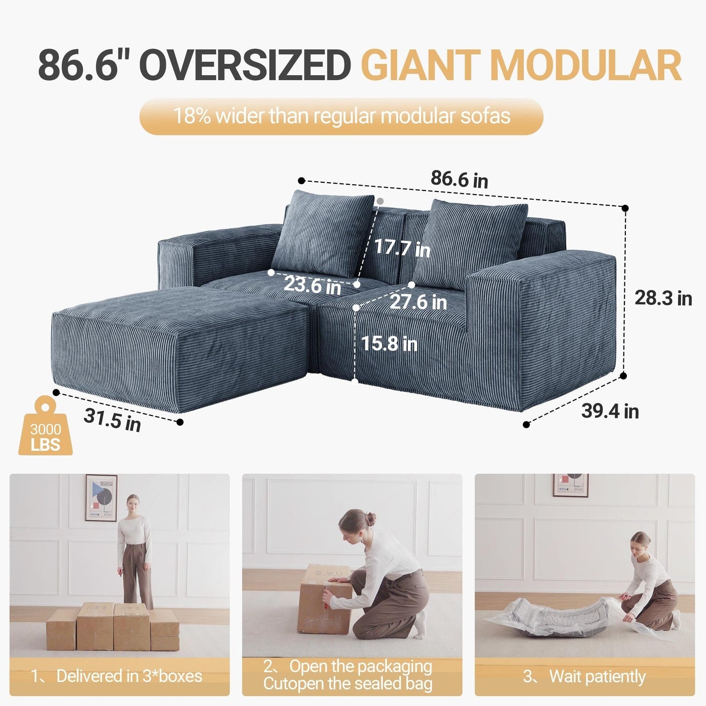 Canapé convertible modulable 2 places en velours côtelé gris