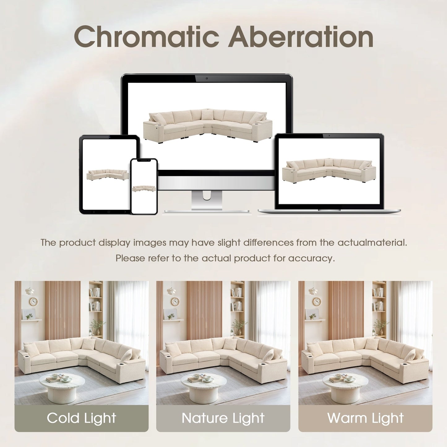 Canapé modulable en velours côtelé en forme de L avec rangement pour accoudoirs, ports USB et porte-gobelets pour salon d'appartement