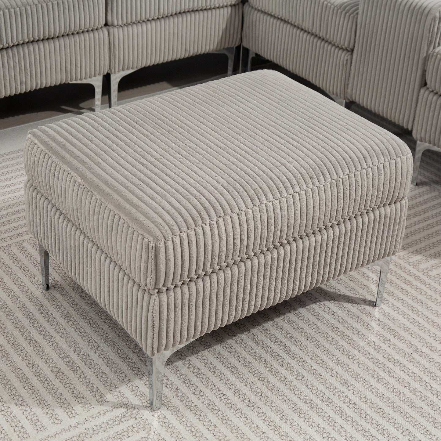 Canapé modulable en velours côtelé, convertible 6 places, avec ports USB, poufs de rangement et porte-gobelet pour le salon