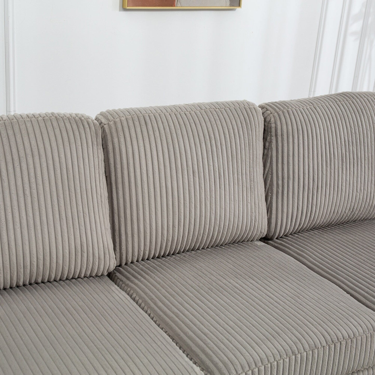 Canapé modulable en velours côtelé, convertible 6 places, avec ports USB, poufs de rangement et porte-gobelet pour le salon