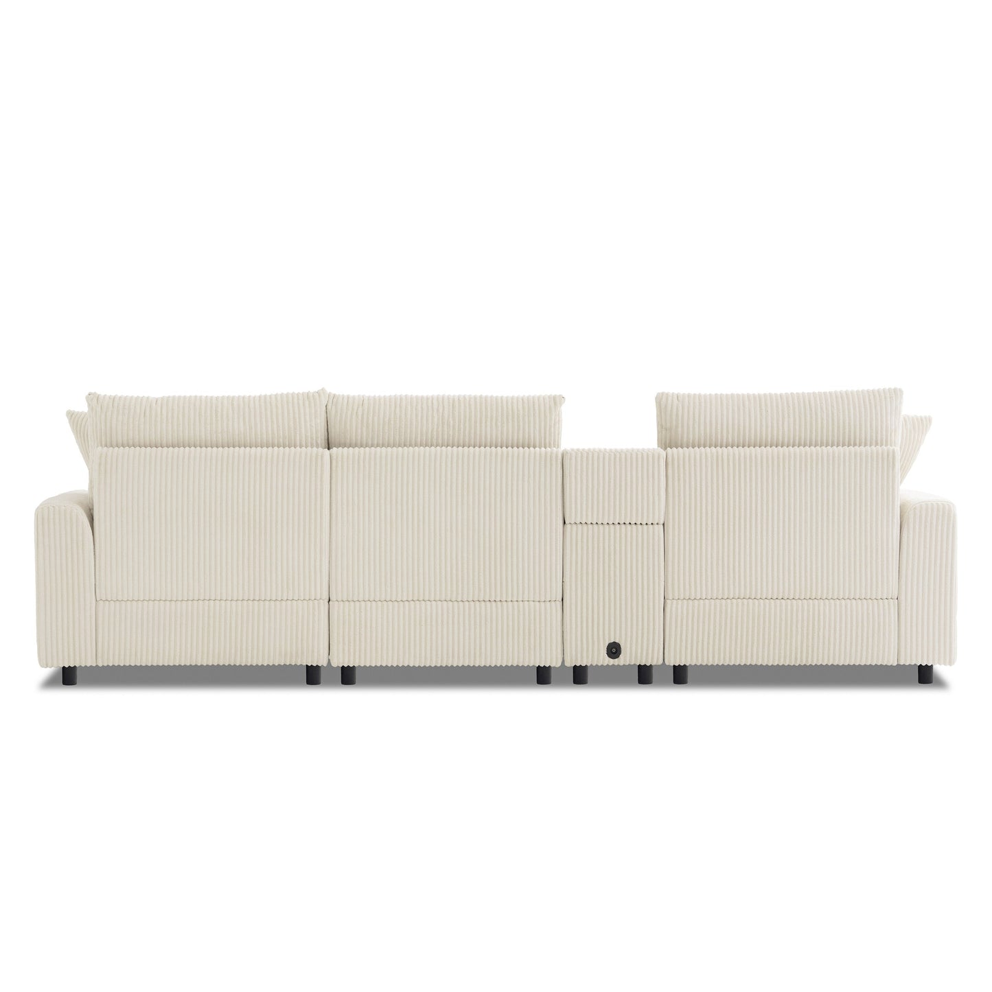 Canapé d'angle modulaire en velours côtelé avec haut-parleurs Bluetooth, ports de charge, porte-gobelets, rangement et pouf pour le salon