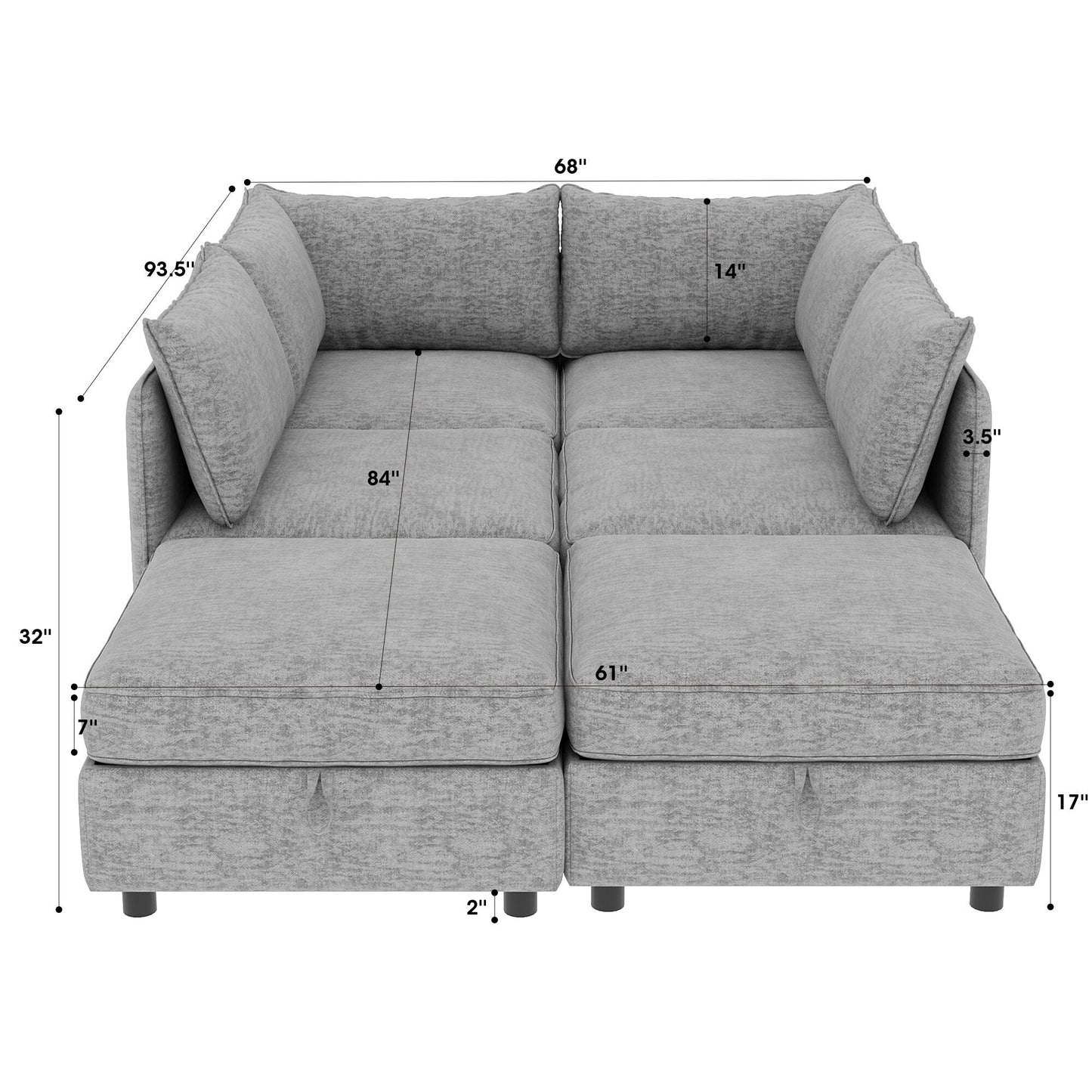 Canapé-lit convertible en tissu modulaire avec rangement pour le salon