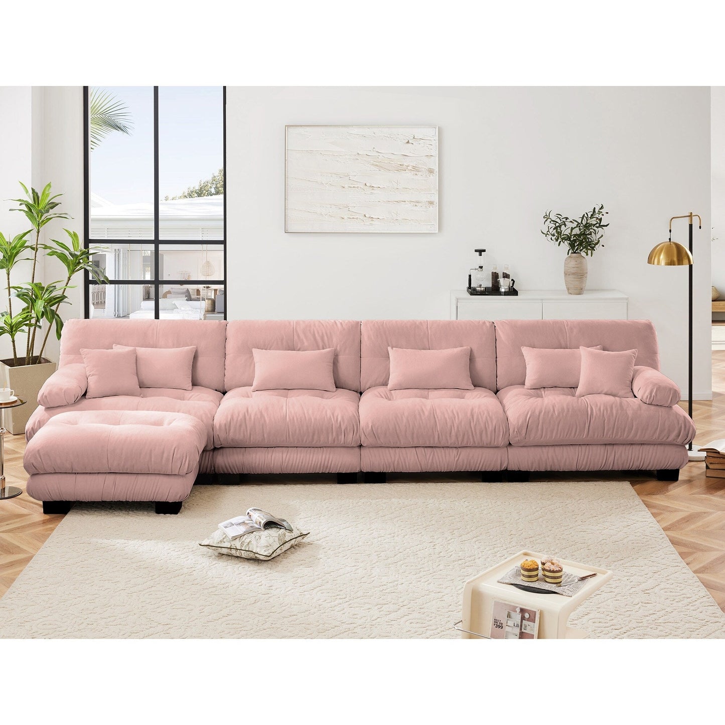 Canapé modulaire 4 places en forme de L, canapé Cloud à combinaison libre avec poufs convertibles pour le salon