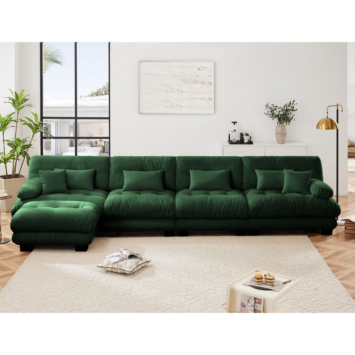Canapé modulaire 4 places en forme de L, canapé Cloud à combinaison libre avec poufs convertibles pour le salon