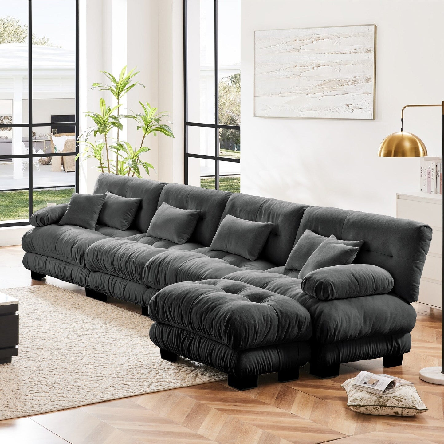 Canapé modulaire 4 places en forme de L, canapé Cloud à combinaison libre avec poufs convertibles pour le salon