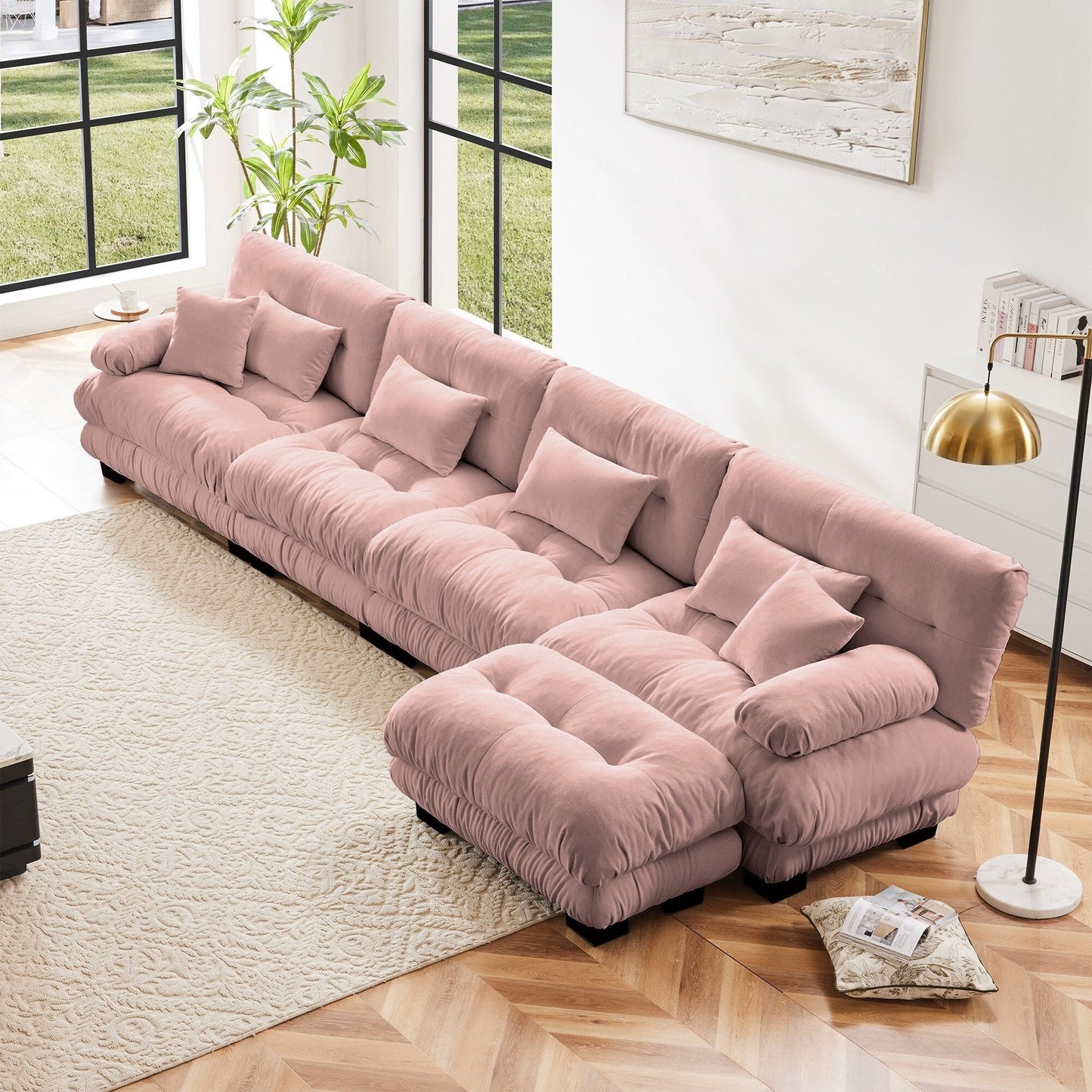 Canapé modulaire 4 places en forme de L, canapé Cloud à combinaison libre avec poufs convertibles pour le salon