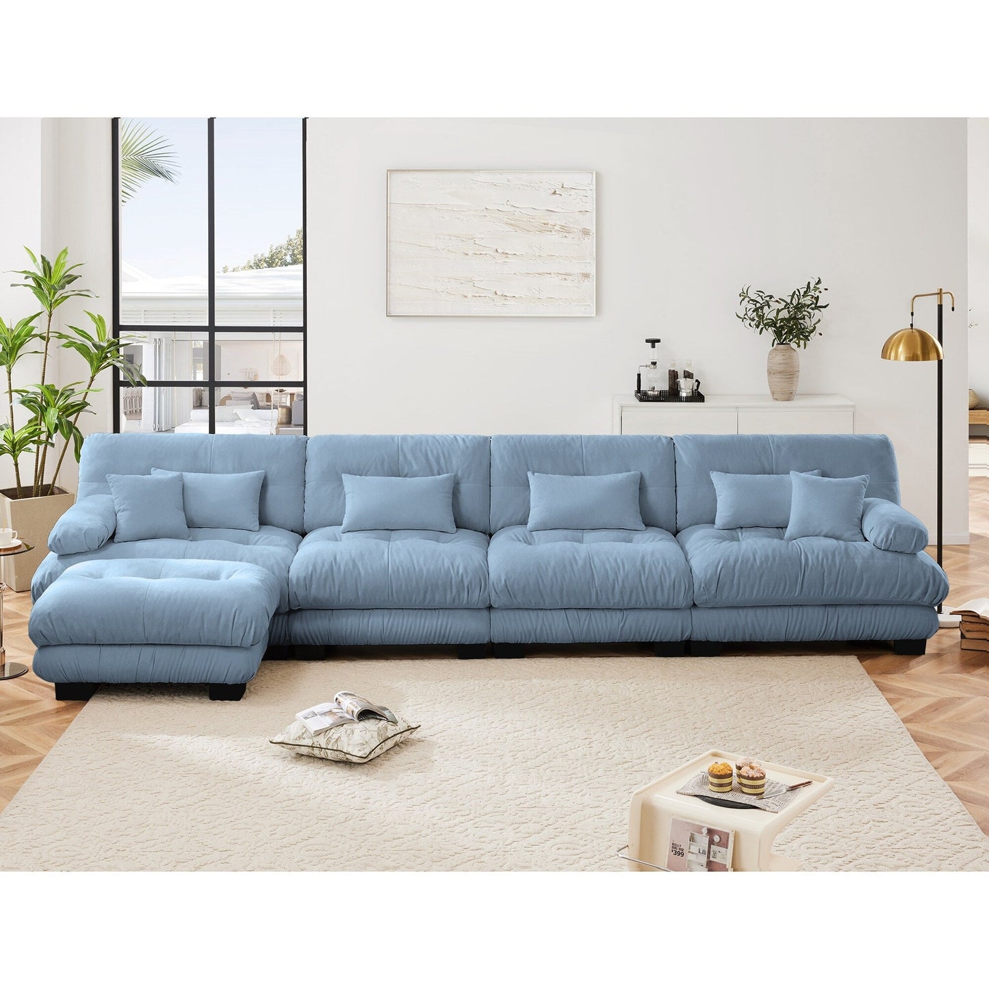 Canapé modulaire 4 places en forme de L, canapé Cloud à combinaison libre avec poufs convertibles pour le salon