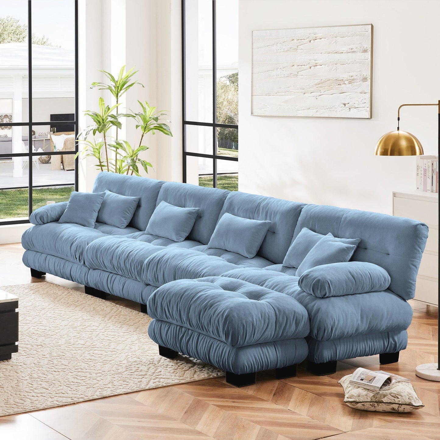 Canapé modulaire 4 places en forme de L, canapé Cloud à combinaison libre avec poufs convertibles pour le salon