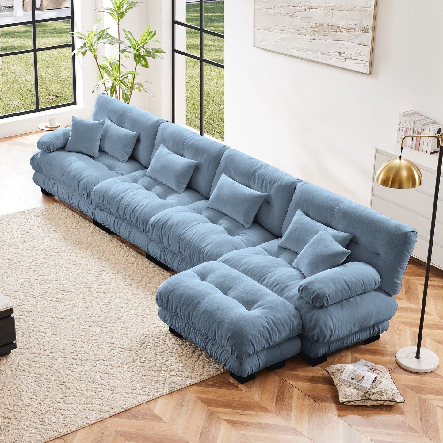 Canapé modulaire 4 places en forme de L, canapé Cloud à combinaison libre avec poufs convertibles pour le salon