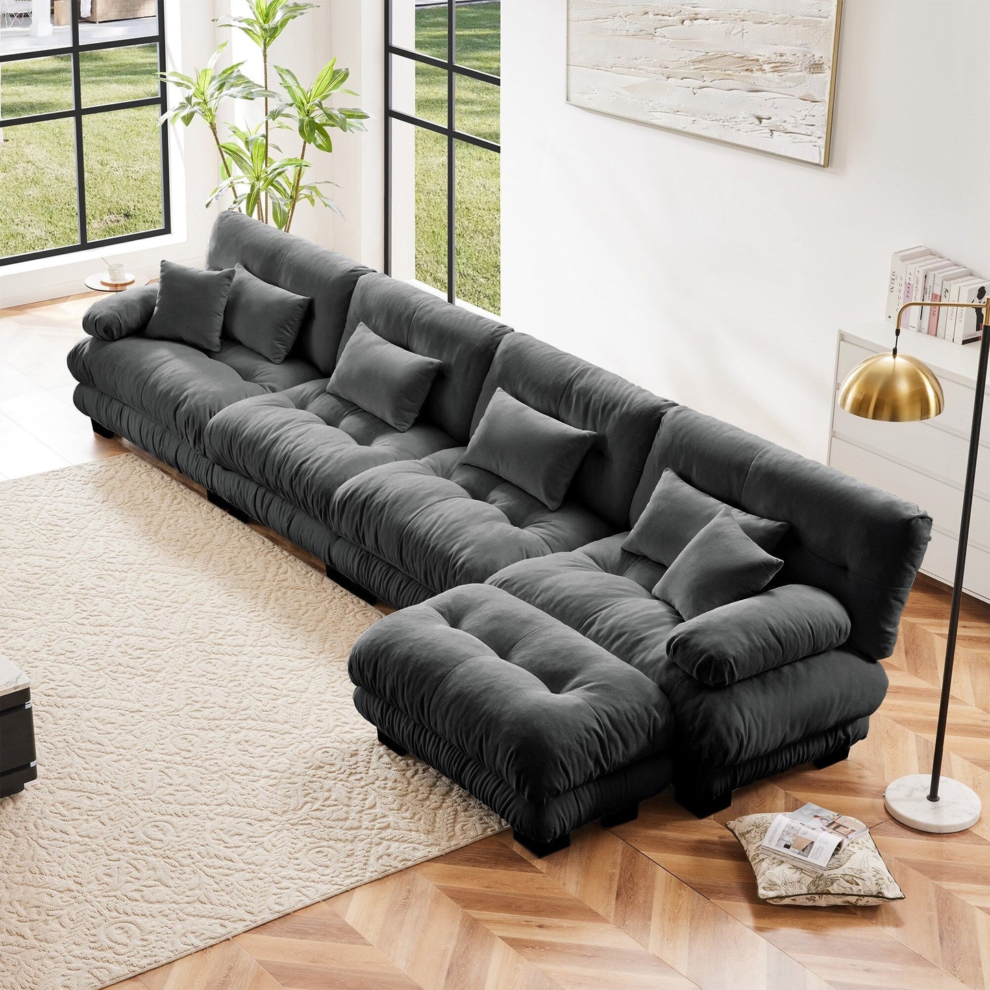 Canapé modulaire 4 places en forme de L, canapé Cloud à combinaison libre avec poufs convertibles pour le salon