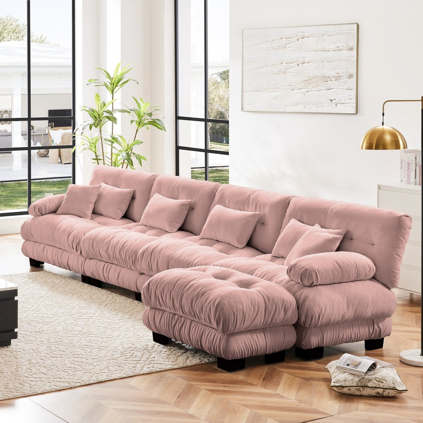 Canapé modulaire 4 places en forme de L, canapé Cloud à combinaison libre avec poufs convertibles pour le salon