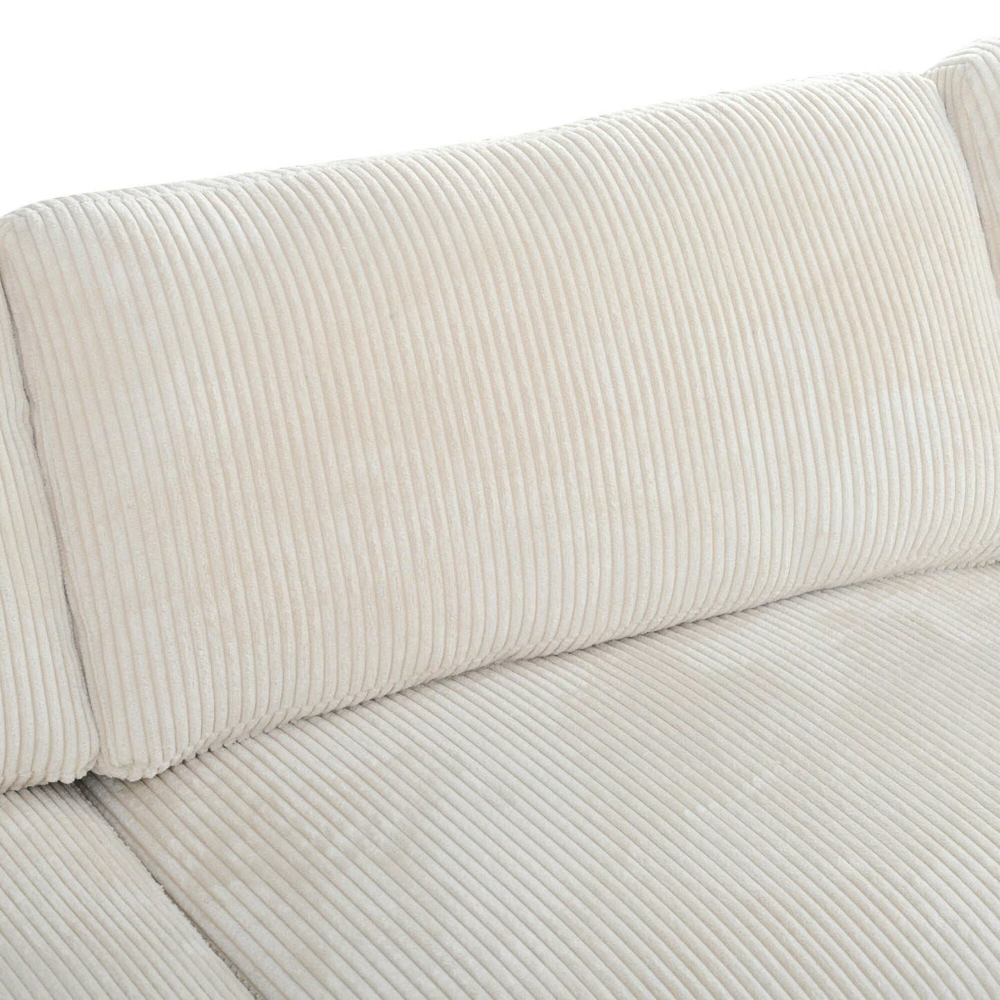 Canapé modulable en velours côtelé 6 places en forme de L avec pouf et pieds en bois pour salon ou bureau