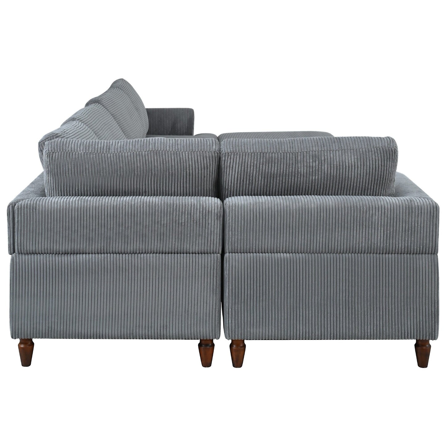 Canapé modulable en velours côtelé 6 places en forme de L avec pouf et pieds en bois pour salon ou bureau