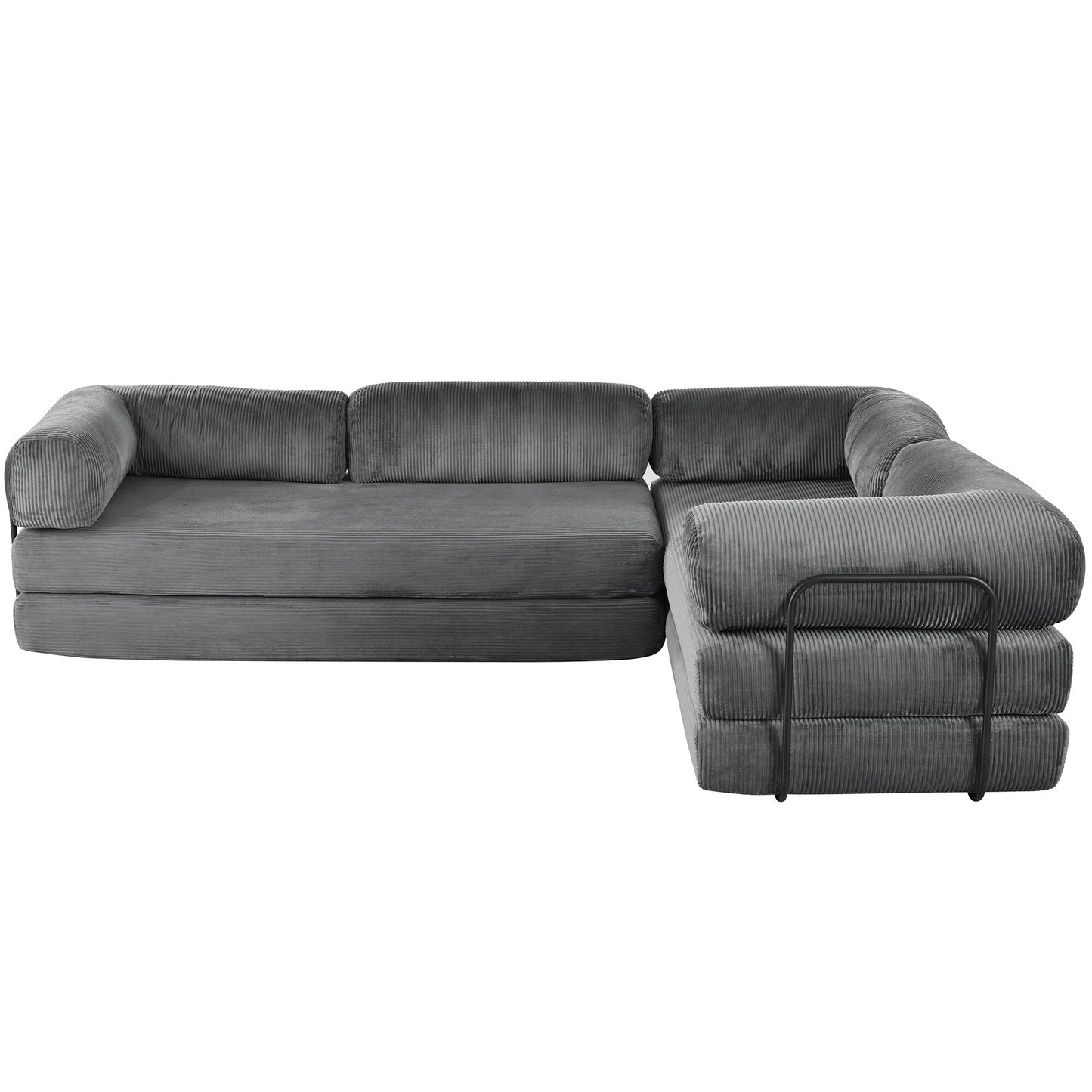 Canapé-lit modulaire en velours côtelé en forme de L, convertible, sectionnel, 4 places, avec coussins compensés, pour salon et appartement