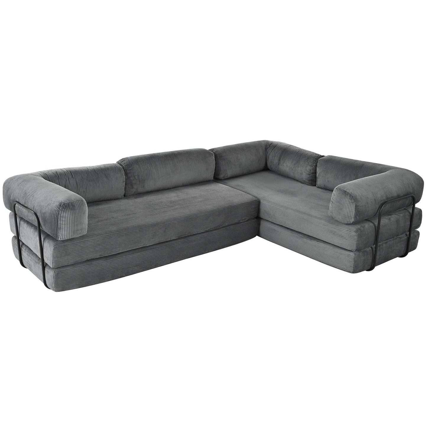Canapé-lit modulaire en velours côtelé en forme de L, convertible, sectionnel, 4 places, avec coussins compensés, pour salon et appartement