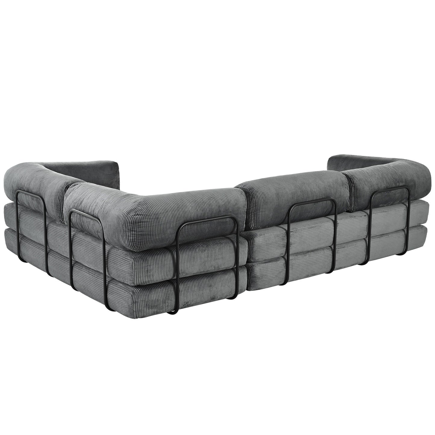 Canapé-lit modulaire en velours côtelé en forme de L, convertible, sectionnel, 4 places, avec coussins compensés, pour salon et appartement