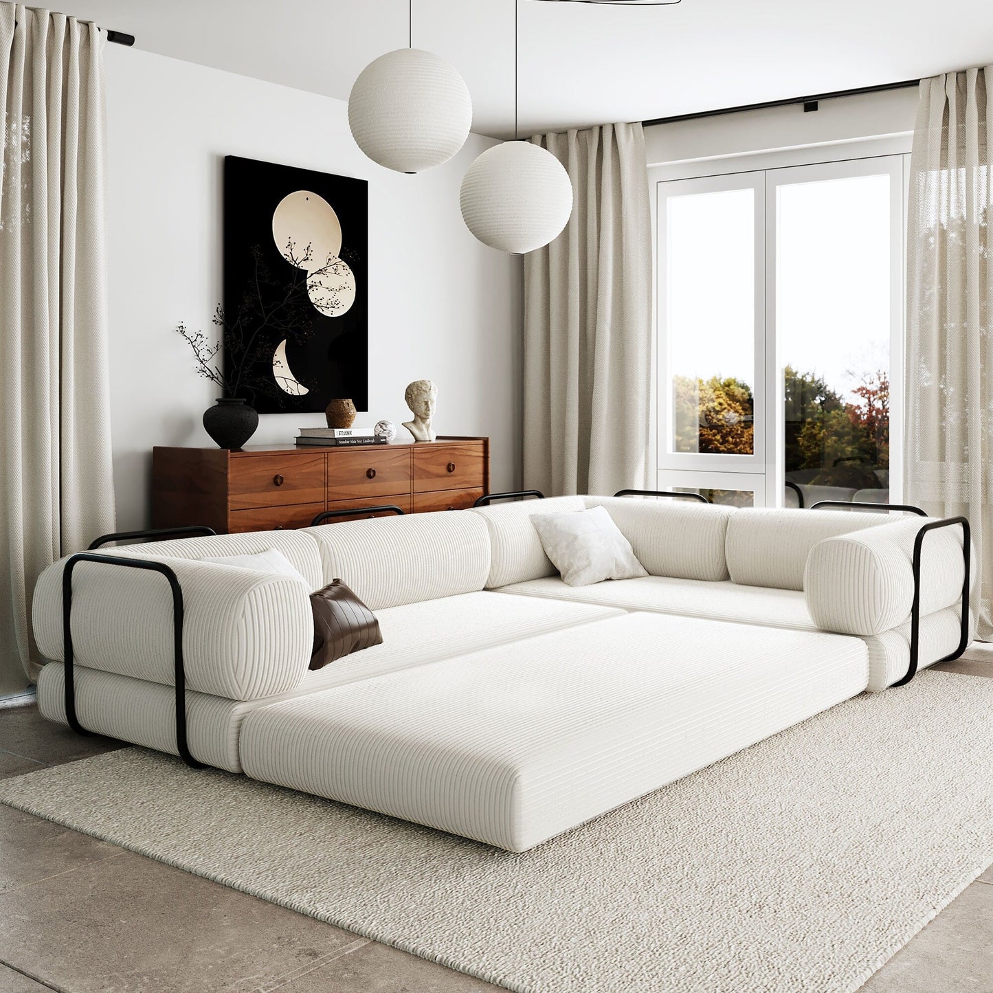 Canapé-lit modulaire en velours côtelé en forme de L, convertible, sectionnel, 4 places, avec coussins compensés, pour salon et appartement
