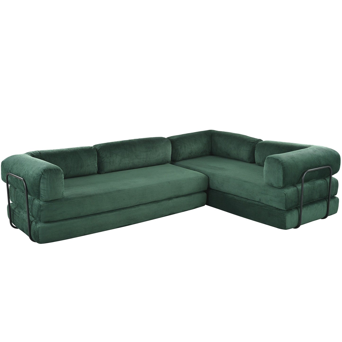 Canapé-lit modulaire en velours côtelé en forme de L, convertible, sectionnel, 4 places, avec coussins compensés, pour salon et appartement