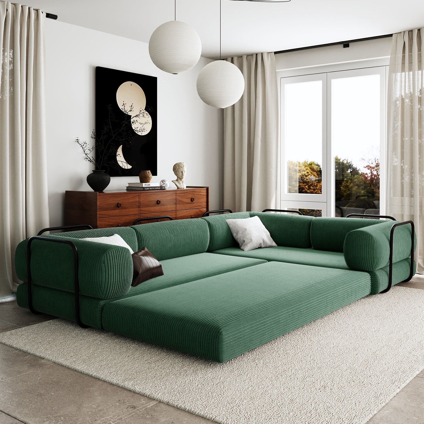Canapé-lit modulaire en velours côtelé en forme de L, convertible, sectionnel, 4 places, avec coussins compensés, pour salon et appartement