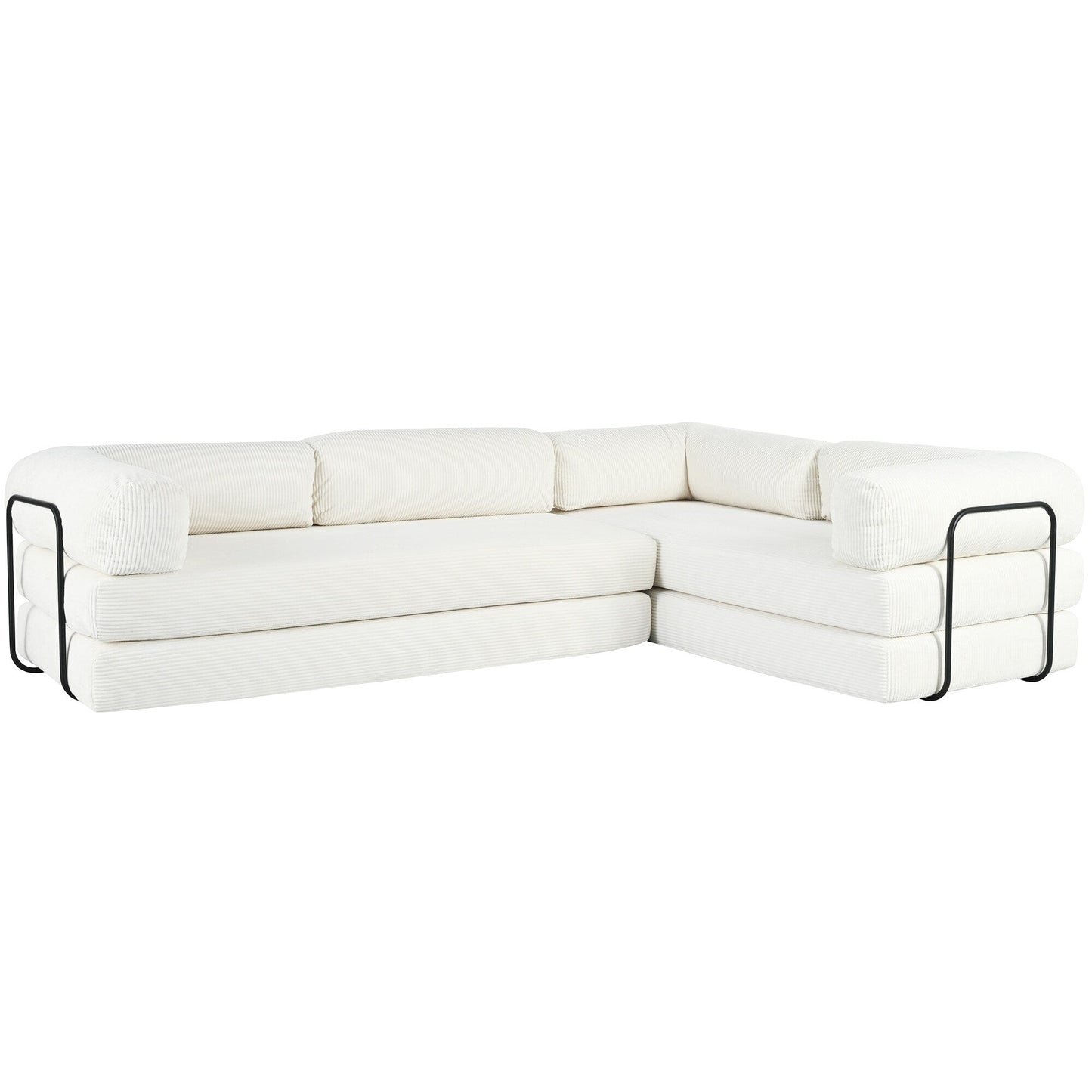 Canapé-lit modulaire en velours côtelé en forme de L, convertible, sectionnel, 4 places, avec coussins compensés, pour salon et appartement