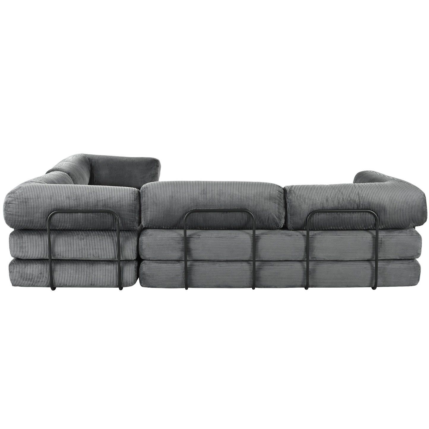 Canapé-lit modulaire en velours côtelé en forme de L, convertible, sectionnel, 4 places, avec coussins compensés, pour salon et appartement