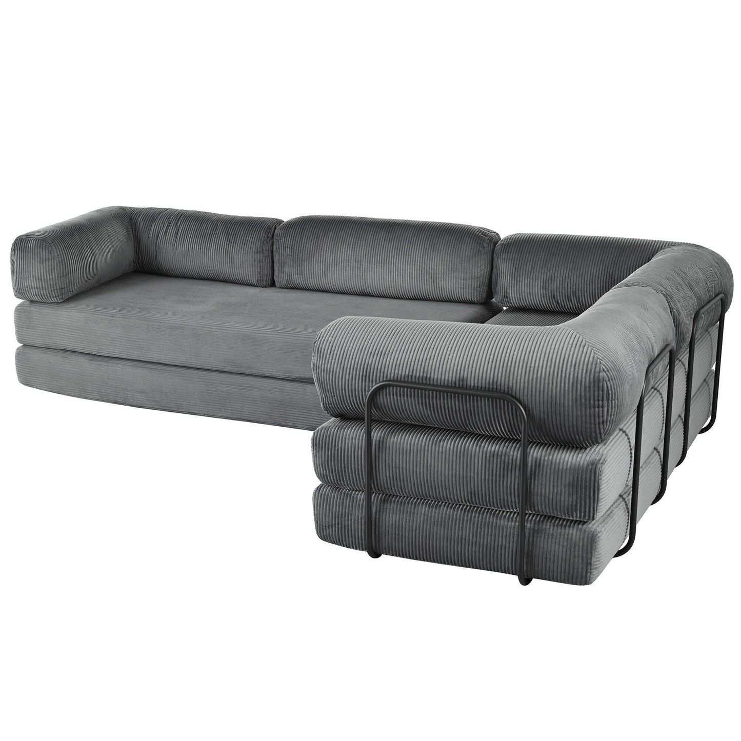 Canapé-lit modulaire en velours côtelé en forme de L, convertible, sectionnel, 4 places, avec coussins compensés, pour salon et appartement